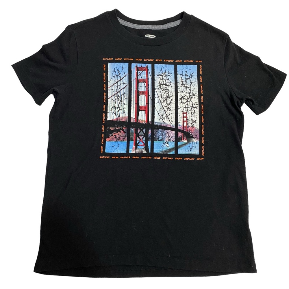OLD NAVY T-Shirt Black Graphic Tee Size 10/12 Short Sleeve Crew Neck
